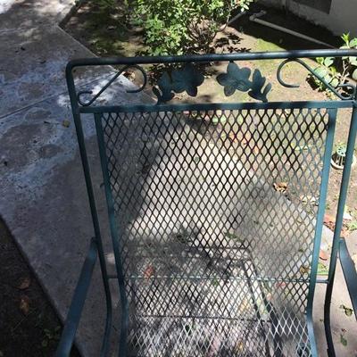 P-102 Vintage rod iron black table with green chairs