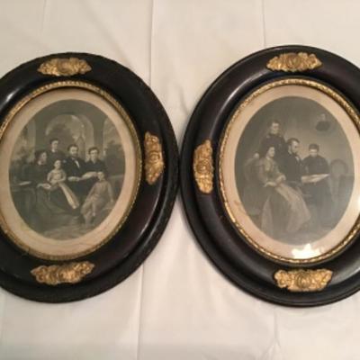 L-105 Pair of Antique Lincoln & Grant Family Portraits 