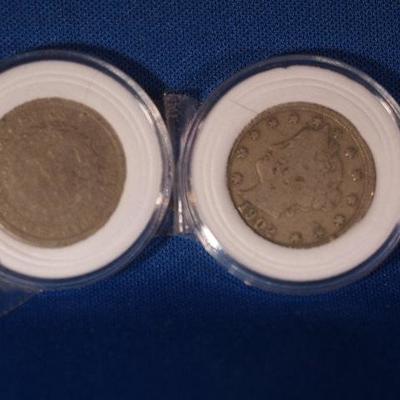 2 V Nickels 1902 and a 1905