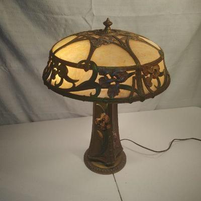 Vintage Charles Parker Iris Lamp and Slag Glass Shade