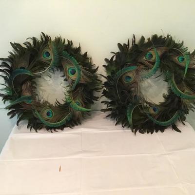 L-111 Pair of peacock feather wreaths