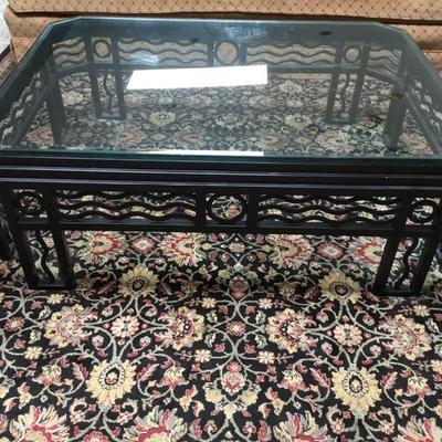 F-176 Large black wrought iron coffee table with double glass