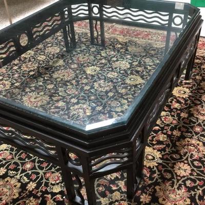 F-176 Large black wrought iron coffee table with double glass