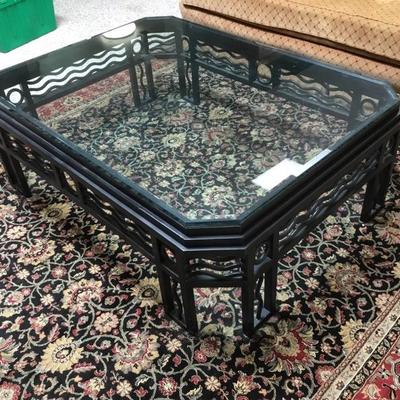 F-176 Large black wrought iron coffee table with double glass