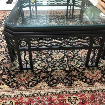 F-176 Large black wrought iron coffee table with double glass