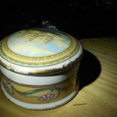Ceramic Trinket box/ sailing boat painted design.