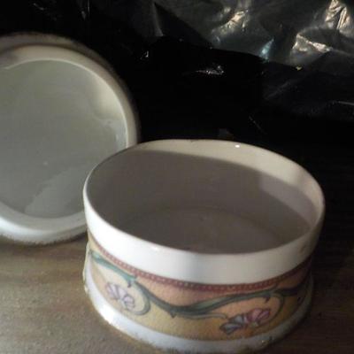 Ceramic Trinket box/ sailing boat painted design.