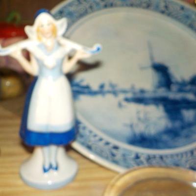 4 - piece Delft China and figurine set.