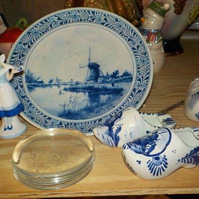 4 - piece Delft China and figurine set.