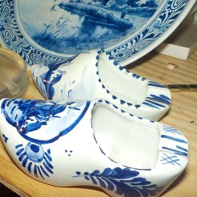 4 - piece Delft China and figurine set.