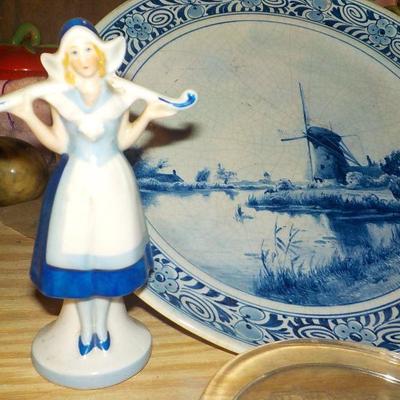 4 - piece Delft China and figurine set.
