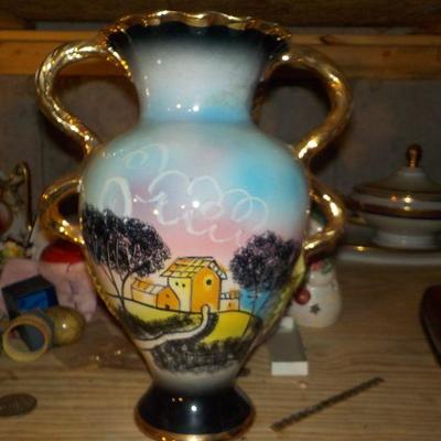 Vintage Hand painted 14 in. vase from Italy.