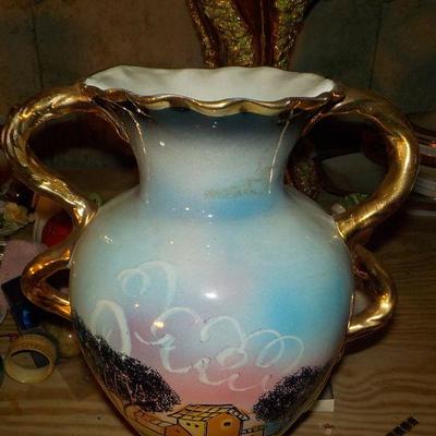 Vintage Hand painted 14 in. vase from Italy.