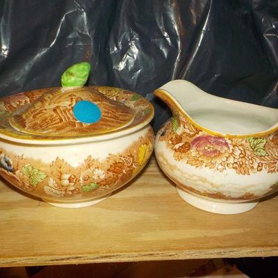 Enoch Woods Sugar and Creamer country design.