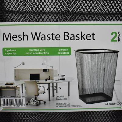 2x Greenco Mesh Wastebasket Trash Can, Square, 6 Gallon, Black, $22 Retail - New