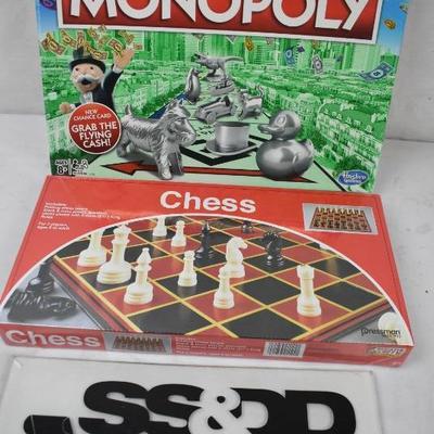 2 Board Games: Chess & Monopoly - New