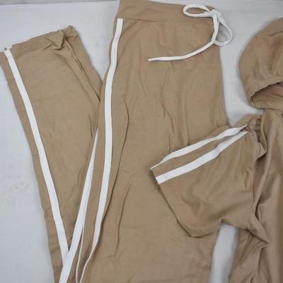2 pc Lounge Outfit, Tan/White. Size Large, More Like Small. Super Soft - New