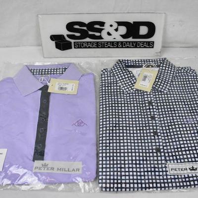 2 Men's Medium Polo Style Shirts by Millar. Lavender & Navy/White Plaid - New