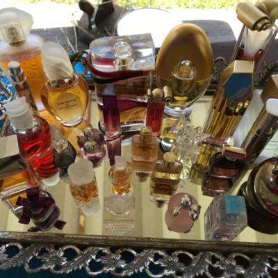 Mirrored tray w/ perfume lot including Chloe, Givenchy, Liz Claiborne,etc