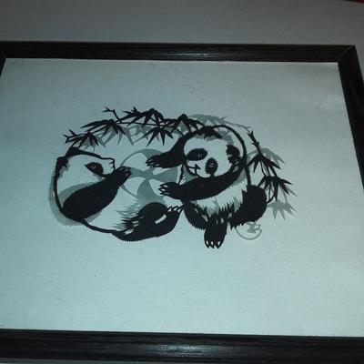 Toyo Lacquer tray and two panda prints