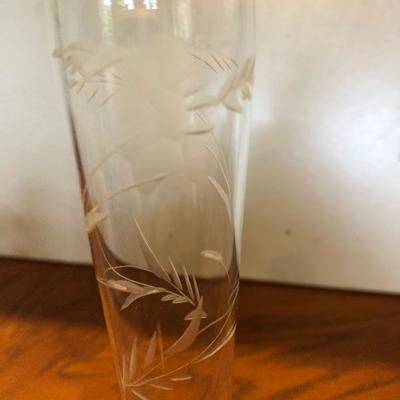 Vintage etched bud vase with silver bottom
