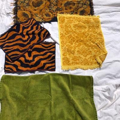 TOWEL LOT - cool retro colors, tiger striped hand-made and store bought hand towels 