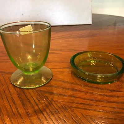 Two Vaseline glass items