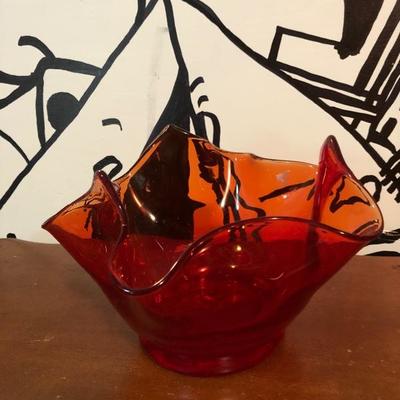 Red hand blown bowl
