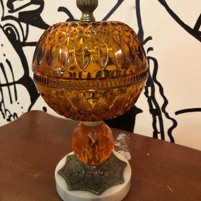Vintage amber candy dish on marble and pewter base