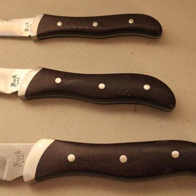 #36 Vintage Buck Set 3 Kitchen Butcher Brand USA Knives Set Carving Wood Handles