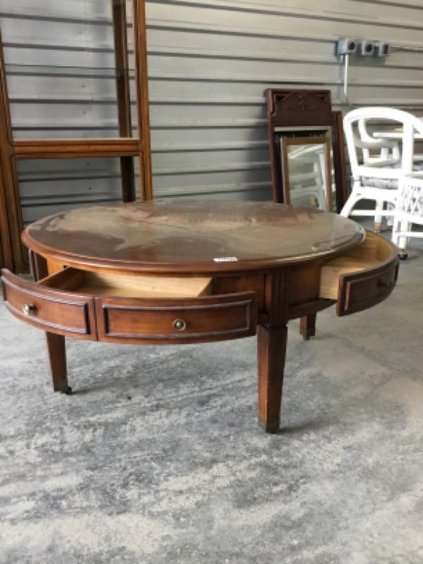 40 inch round coffee table on casters with drawers 20
