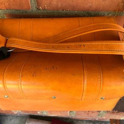 Vintage royal traveller orange leather cosmetic luggage bag