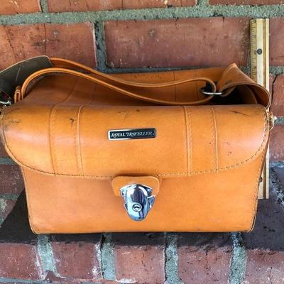 Vintage royal traveller orange leather cosmetic luggage bag