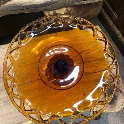 Amber colored vintage cake plate 