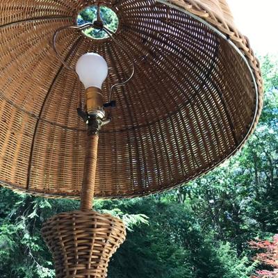 Beautiful Vintage Floor Wicker Lamp With Shade