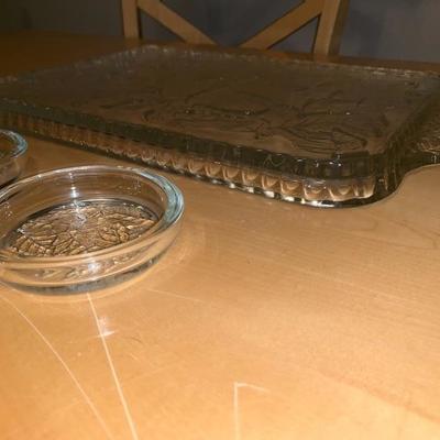5 Piece Set of Etched Glassware Tray And 4 Dishes