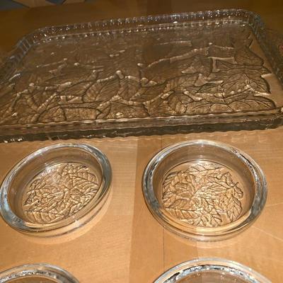5 Piece Set of Etched Glassware Tray And 4 Dishes