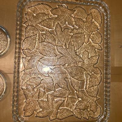 5 Piece Set of Etched Glassware Tray And 4 Dishes