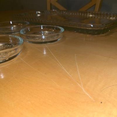 5 Piece Set of Etched Glassware Tray And 4 Dishes