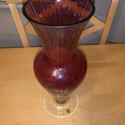 Beautiful Ruby Colored Vase Made In Poland