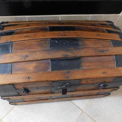 Antique Wood Trunk with Metal Trim 30
