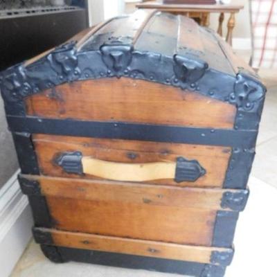 Antique Wood Trunk with Metal Trim 30