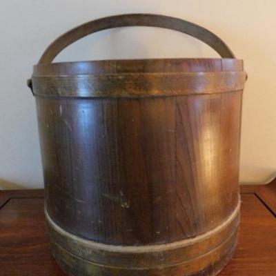 Vintage Oak Slat Cider Bucket 14