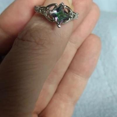 Rainbow topaz ring in sterling