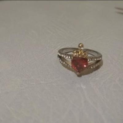  Garnet Heart and Dagger Ring