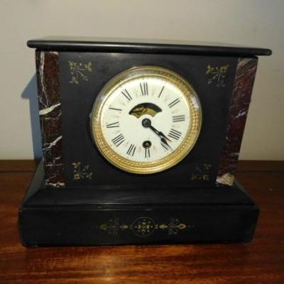 Vintage Faux Marble Ingraham Style 8 Day Wind Clock 11
