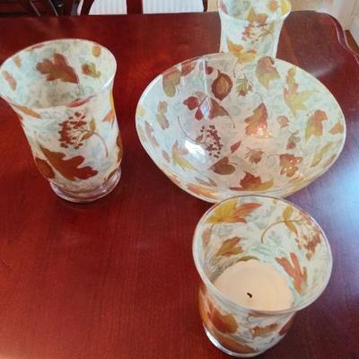 Lot 3 Hurricane Candle holders and bowl