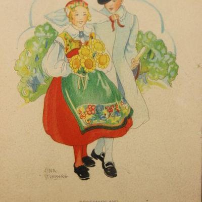 Vintage Framed Aina Stenberg Postcard 