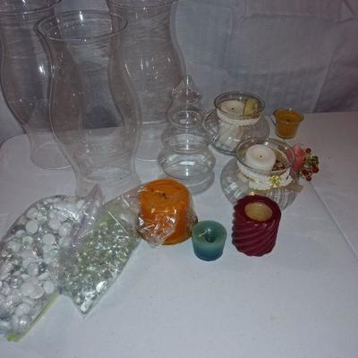 Lot colorful vases and candle holders