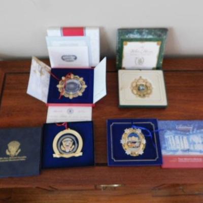 Set of Four White House Historical Association and Presidential Seal Christmas Ornaments with Boxes and COA's